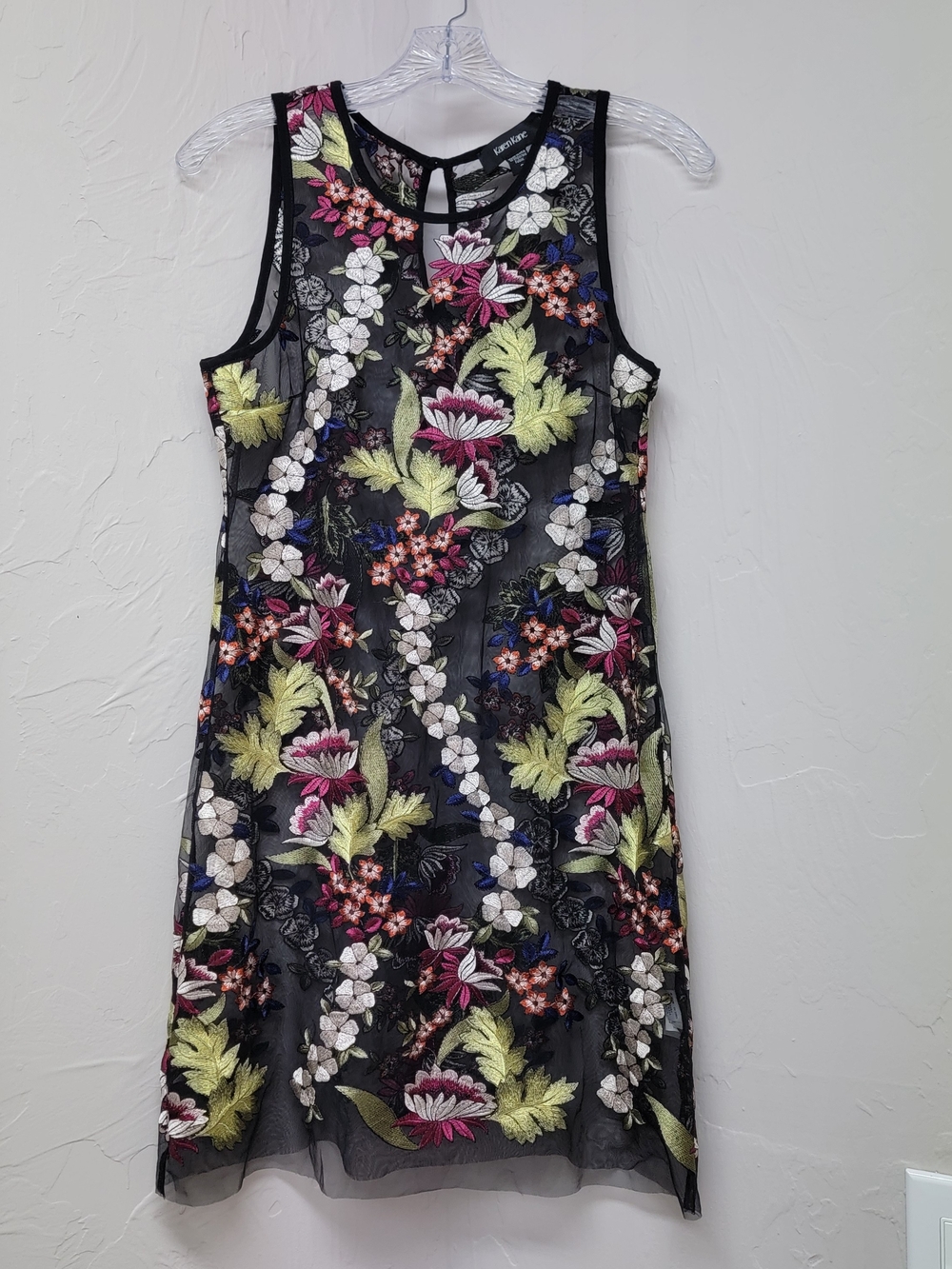 Womens Dark Fairy Floral Embroidered Applique Mesh Shift Dress Overlay Goth 2